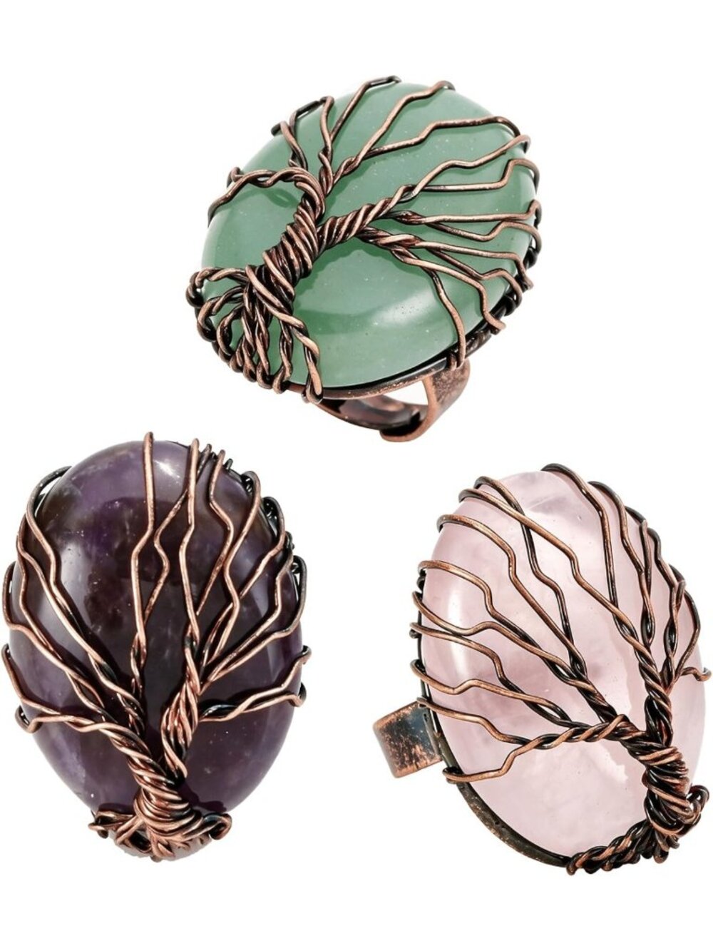 Handmade Vintage Copper Tree of Life Crystal Ring | Unique Boho Jewelry